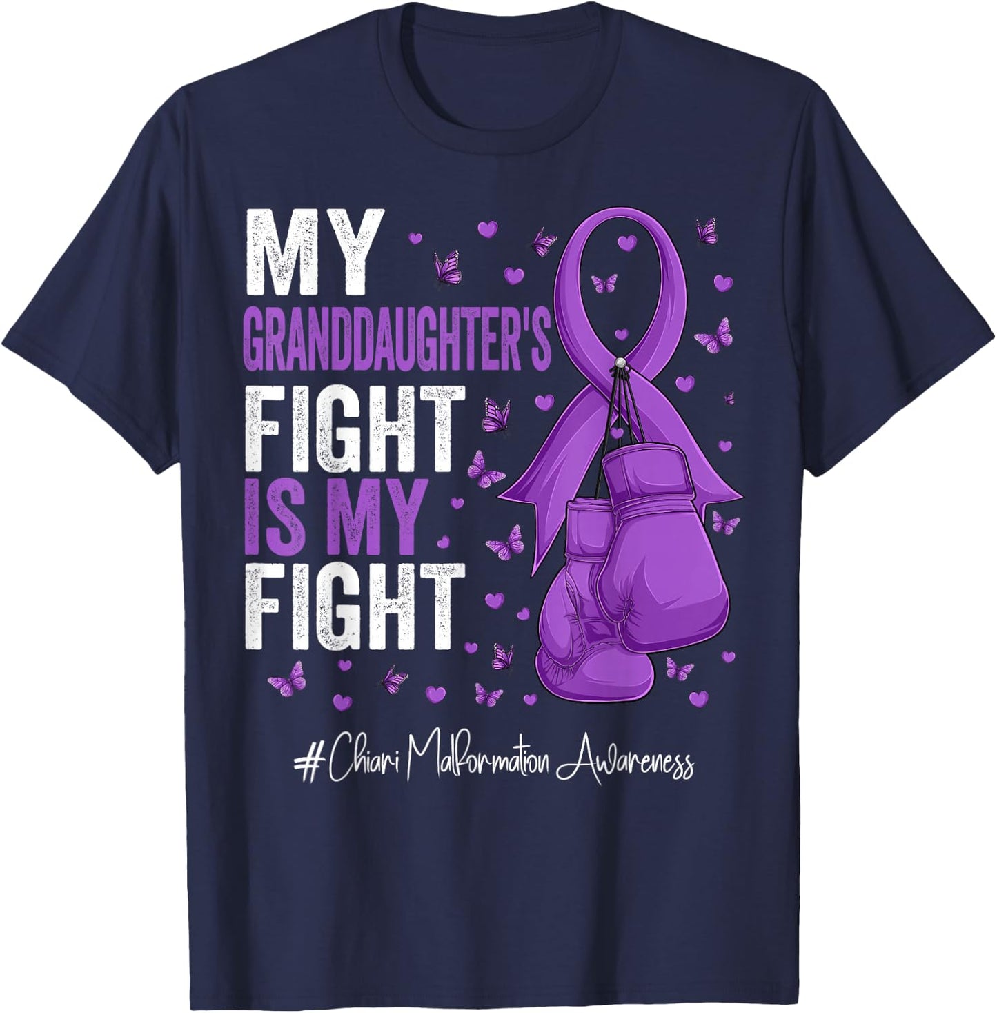 Purple Ribbon Granddaughter Chiari Malformation Awareness T-Shirt - T-Shirt | Navy