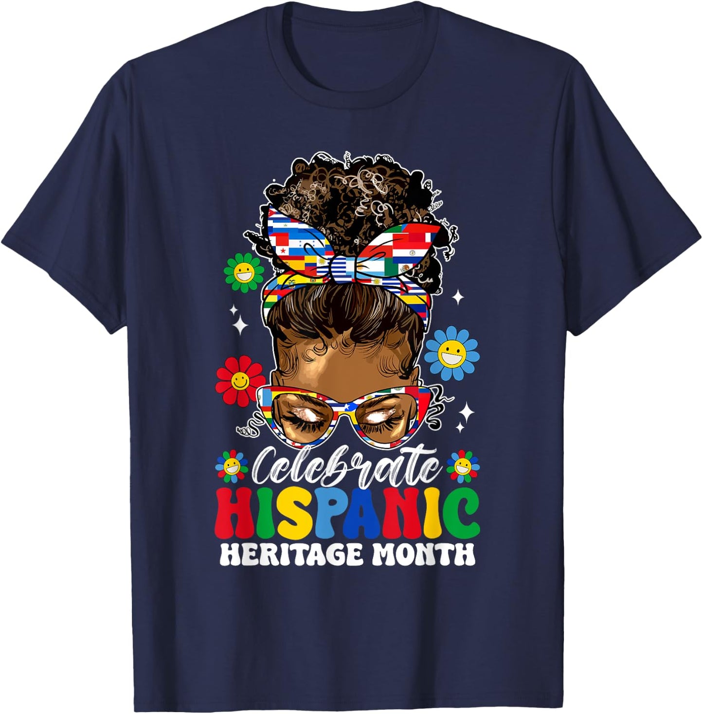 Messy Bun Latina Women Celebrate Hispanic Heritage Month T-Shirt - T-Shirt | Navy