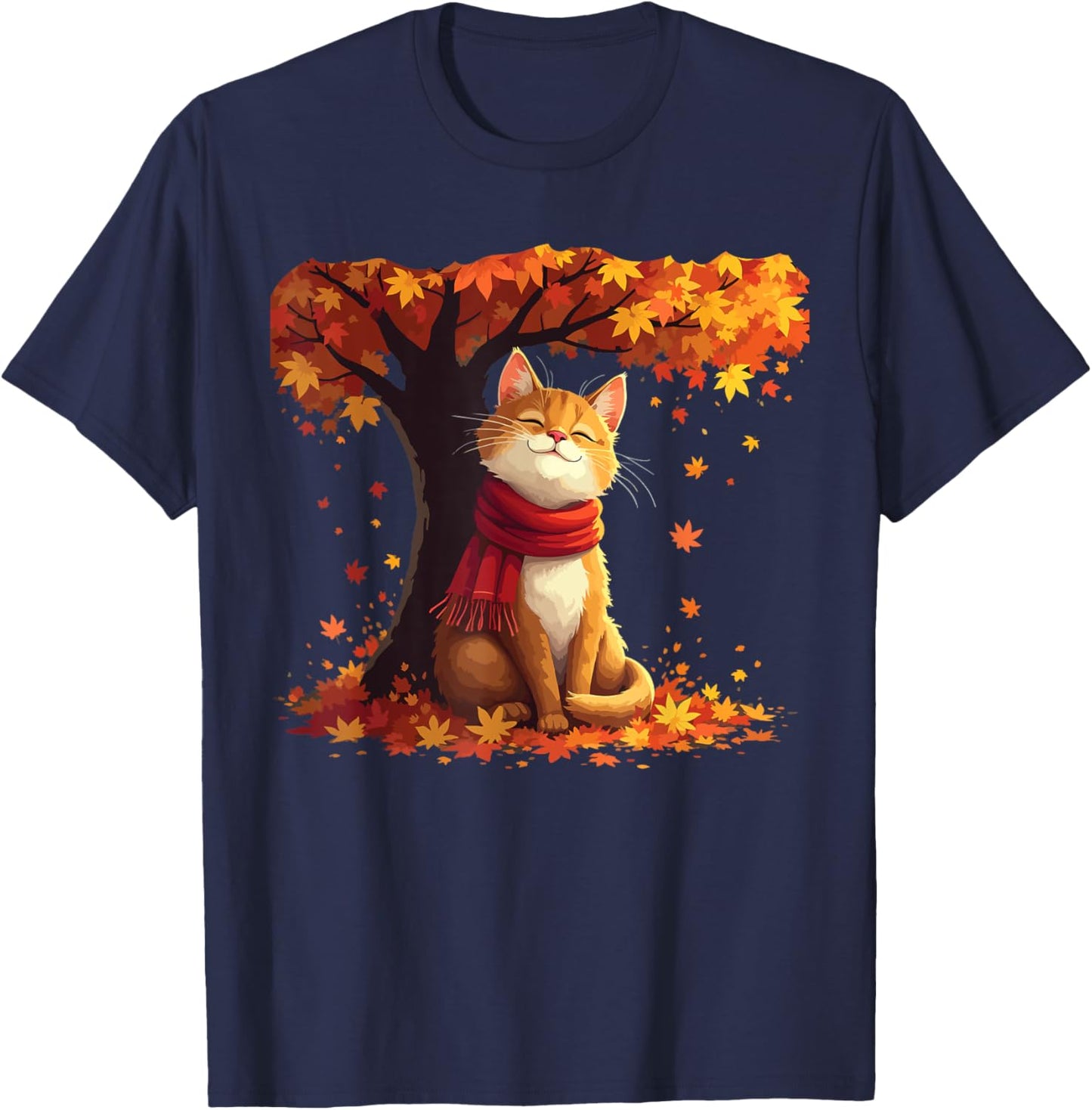 It's Fall Y'all Cat Leaf Fall Tree Hello Autumn Thanksgiving Men Women Girls Kids T-Shirt - T-Shirt | Navy