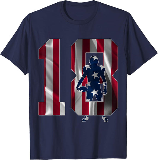 Number 18 Years Football 18th Birthday T-Shirt - T-Shirt | Navy