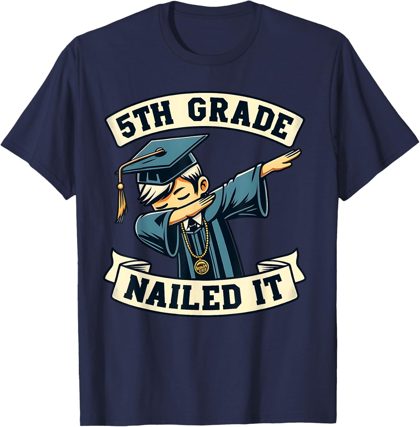 5th Grade Nailed It Graduation Dabbing Boy Class Of 2024 T-Shirt - T-Shirt | Navy