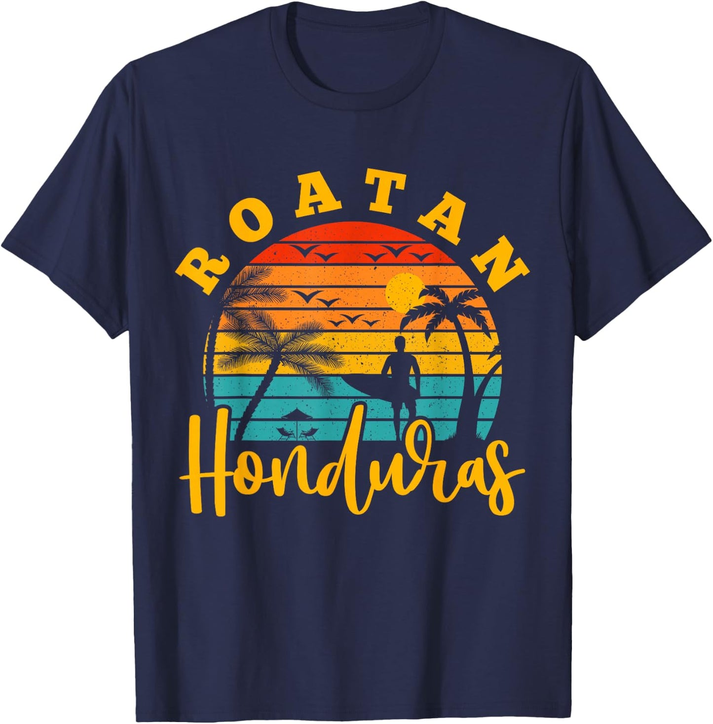 Roatan Honduras Surfing Surf Surfer Retro T-Shirt - T-Shirt | Navy