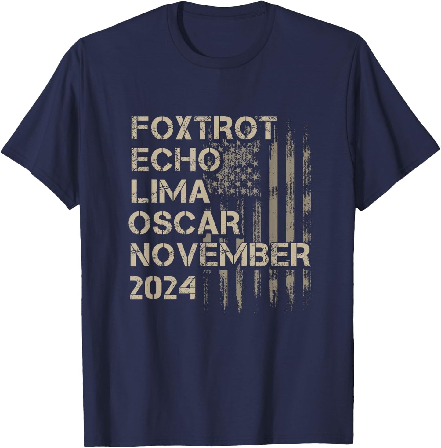 Trump 2024 Gifts by PIXELCYNIC - Black -Adults Military Modern - Small - Short Sleeve - Letter Print - Foxhound Theme T-Shirt - T-Shirt | Navy