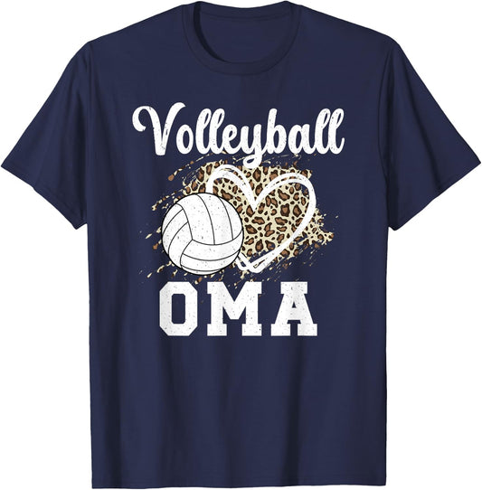 Volleyball Oma Leopard Grandma Oma Of A Volleyball Player T-Shirt - T-Shirt | Navy