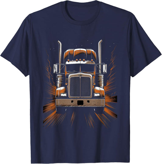 Trucker American Flag Big Rig Semi-Trailer Truck Driver T-Shirt - T-Shirt | Navy