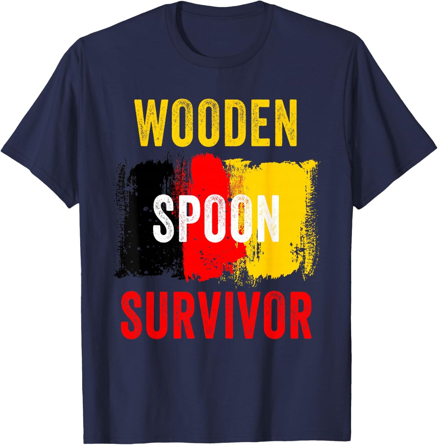 Wooden Spoon Survivor – Germany Flag Funny Childhood Quote T-Shirt - T-Shirt | Navy