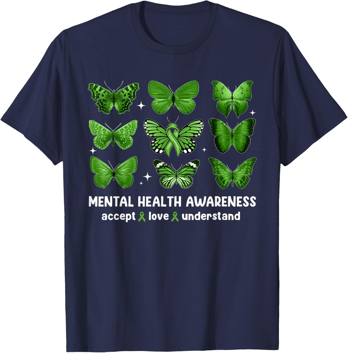 Butterfly Mental Health Awareness Accept Love Understand Kid T-Shirt - T-Shirt | Navy