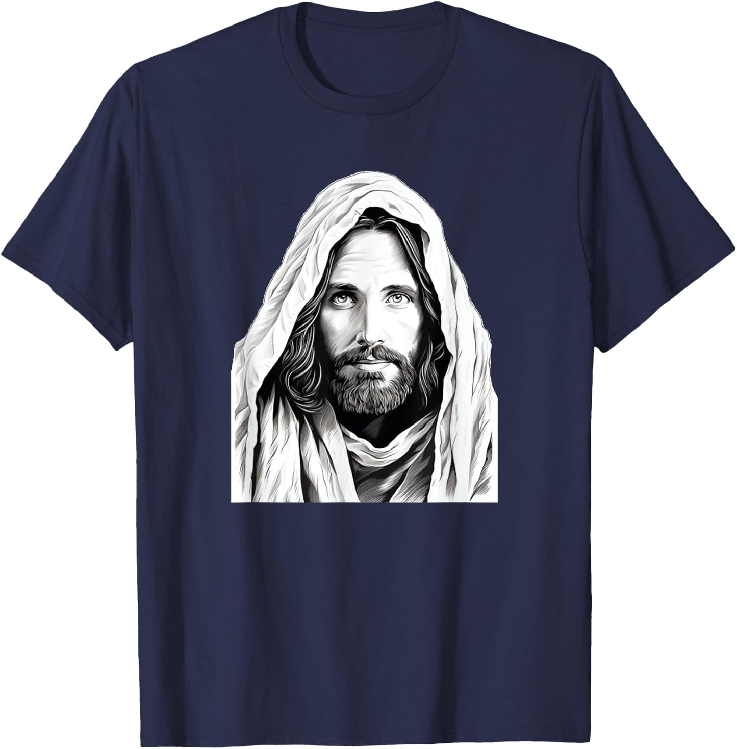 Jesus Christ Bible Sketch Face Of Jesus Funny Meme T-Shirt - T-Shirt | Navy