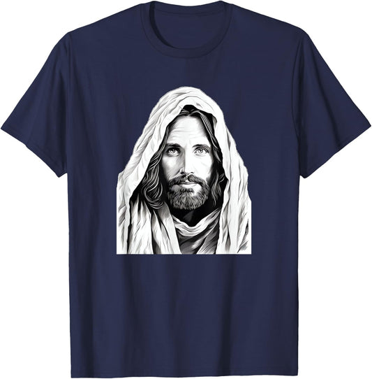 Jesus Christ Bible Sketch Face Of Jesus Funny Meme T-Shirt - T-Shirt | Navy