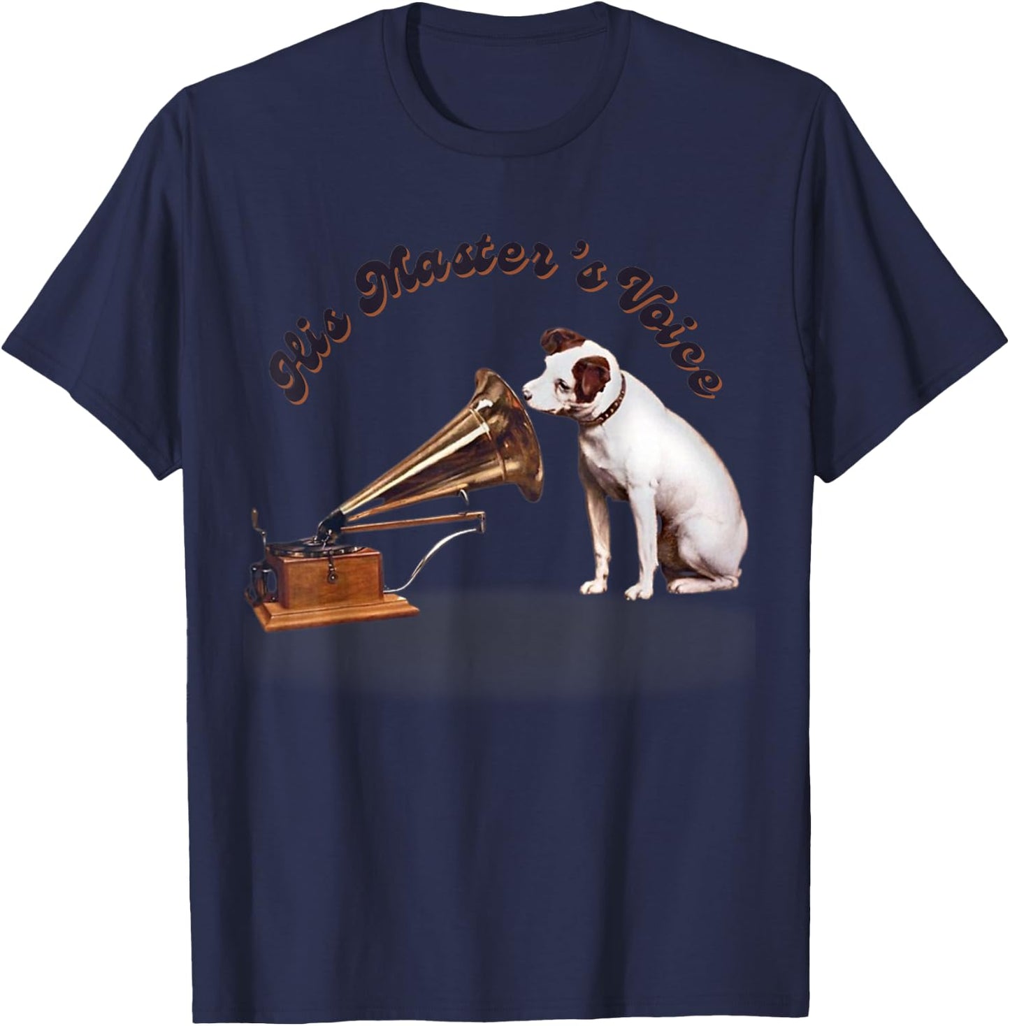 JRT Designs His Master's Voice RCA Victor Nipper Dog , Small, Black T-Shirt - T-Shirt | Navy