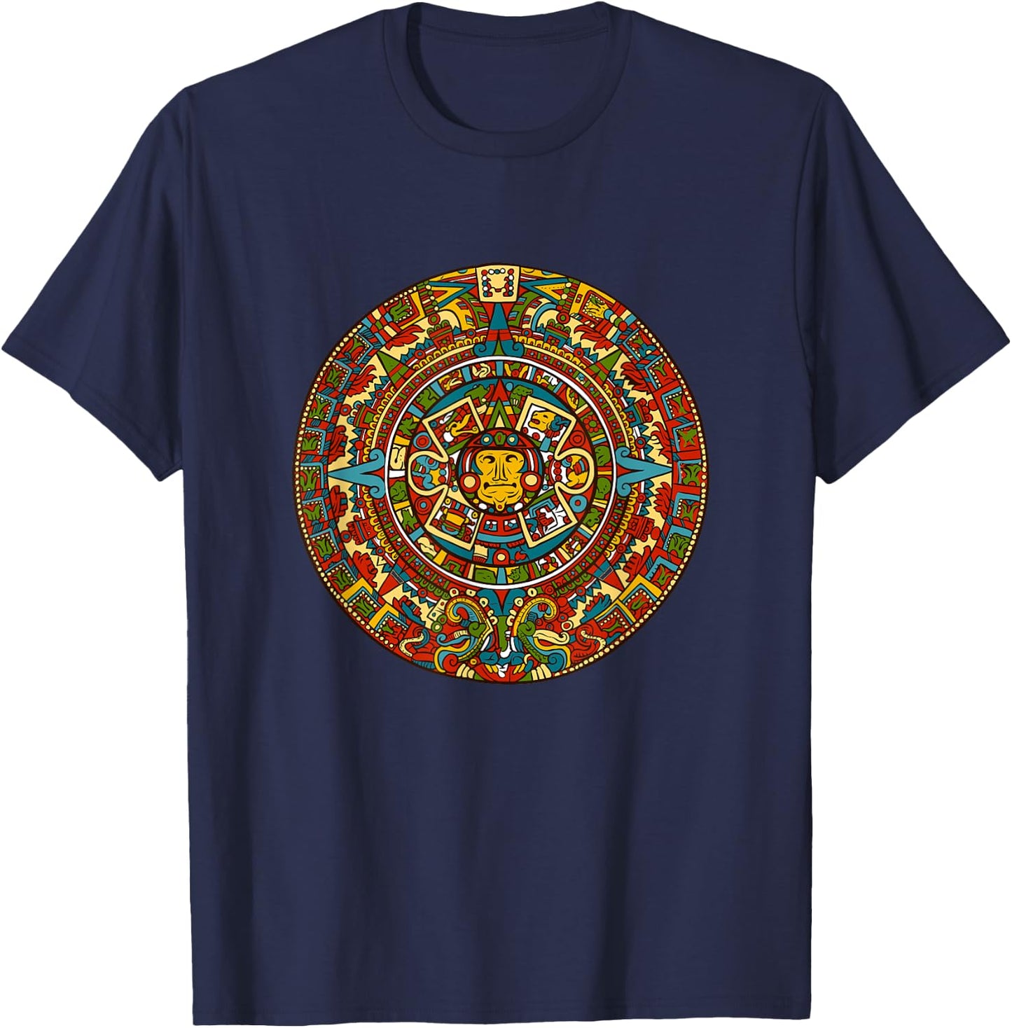 Aztec , Mexico Calendar Pattern Style Sun Design T-Shirt - T-Shirt | Navy