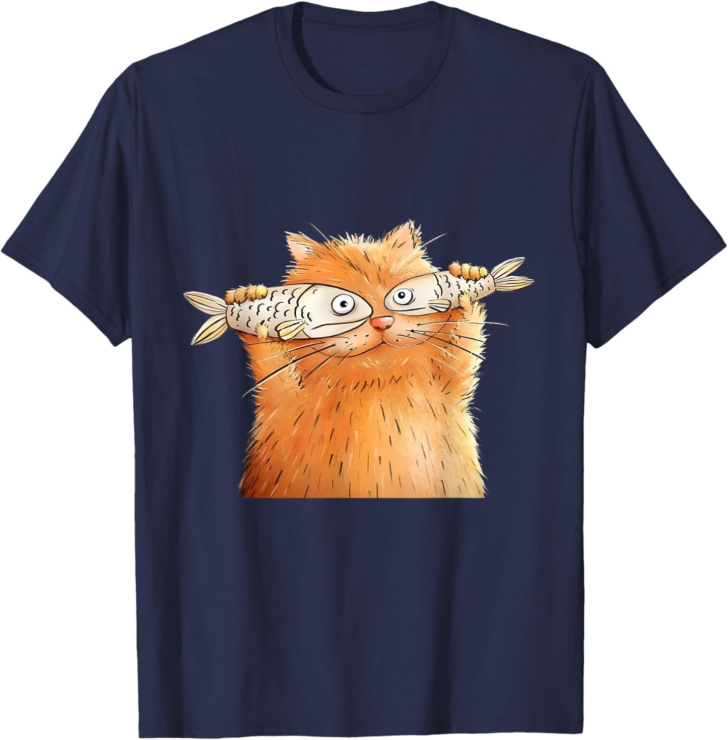 Retro Cute Cat Fish Art Eyes Fish Kitten Catfish Meow Funny Women Girls Kids T-Shirt - T-Shirt | Navy