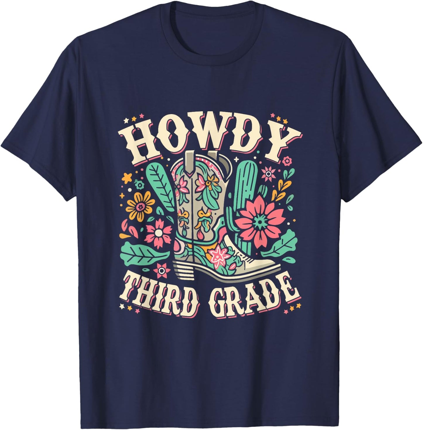Western Howdy Third Grade Back To School 3rd Grade Teacher T-Shirt - T-Shirt | Navy