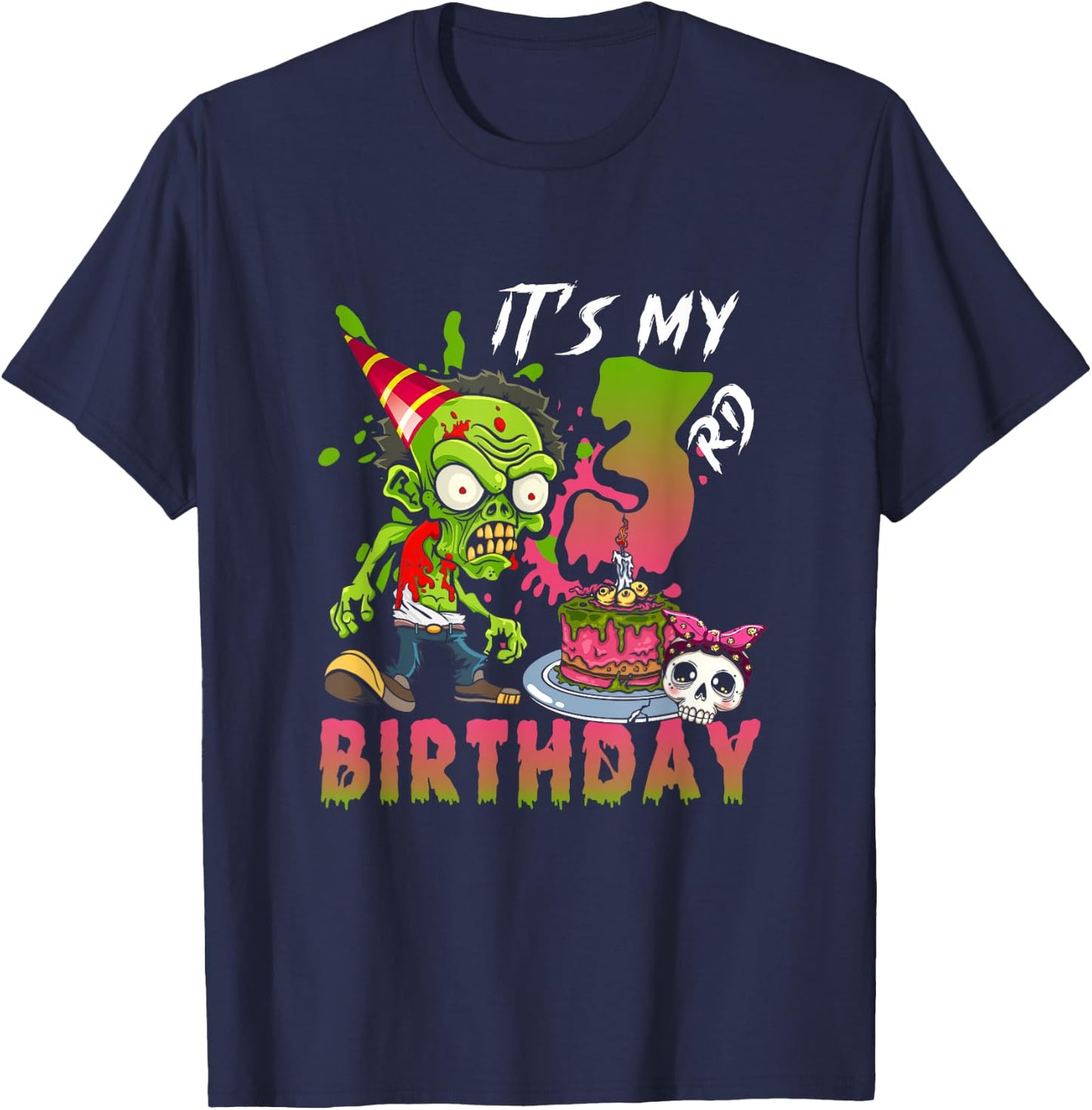 It's My 3rd Birthday Zombie Lover 3 Year Old Horror Bday T-Shirt - T-Shirt | Navy