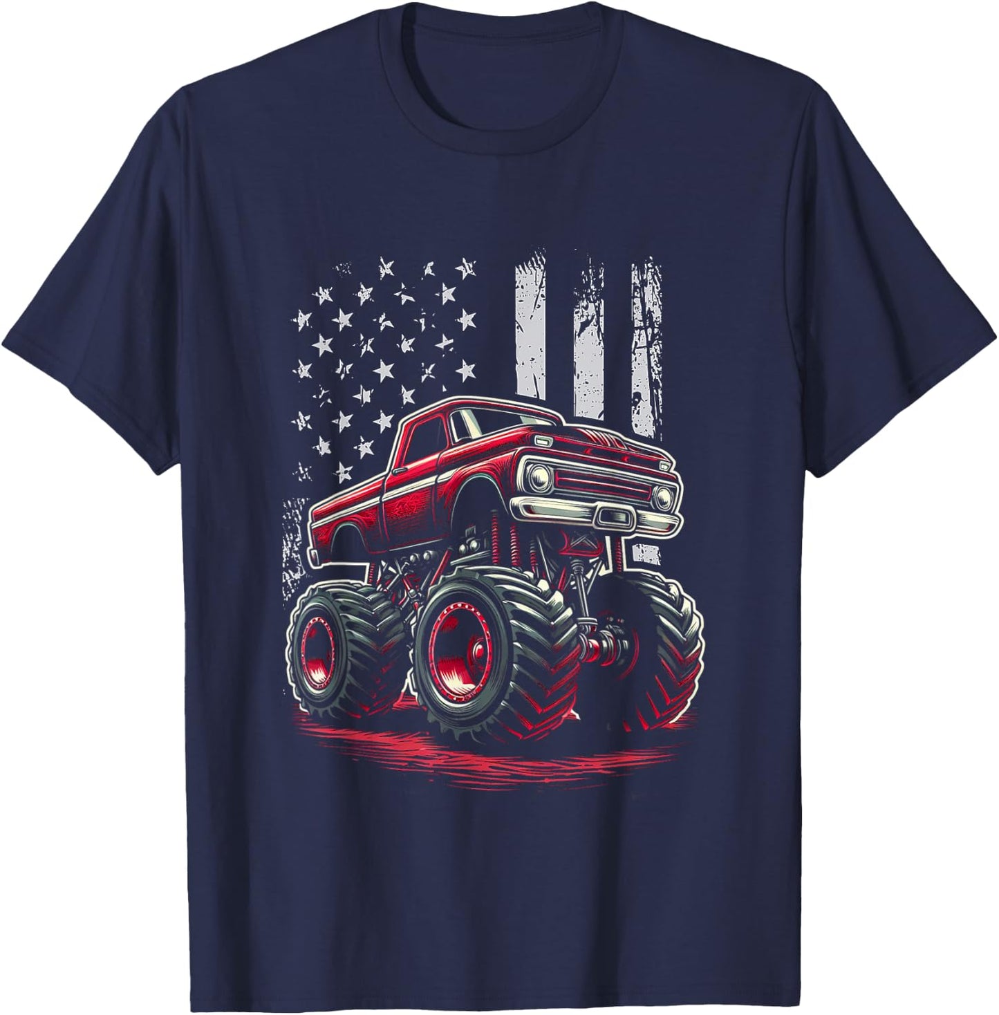 Patriotic USA Monster Truck Adult T-Shirt - T-Shirt | Navy