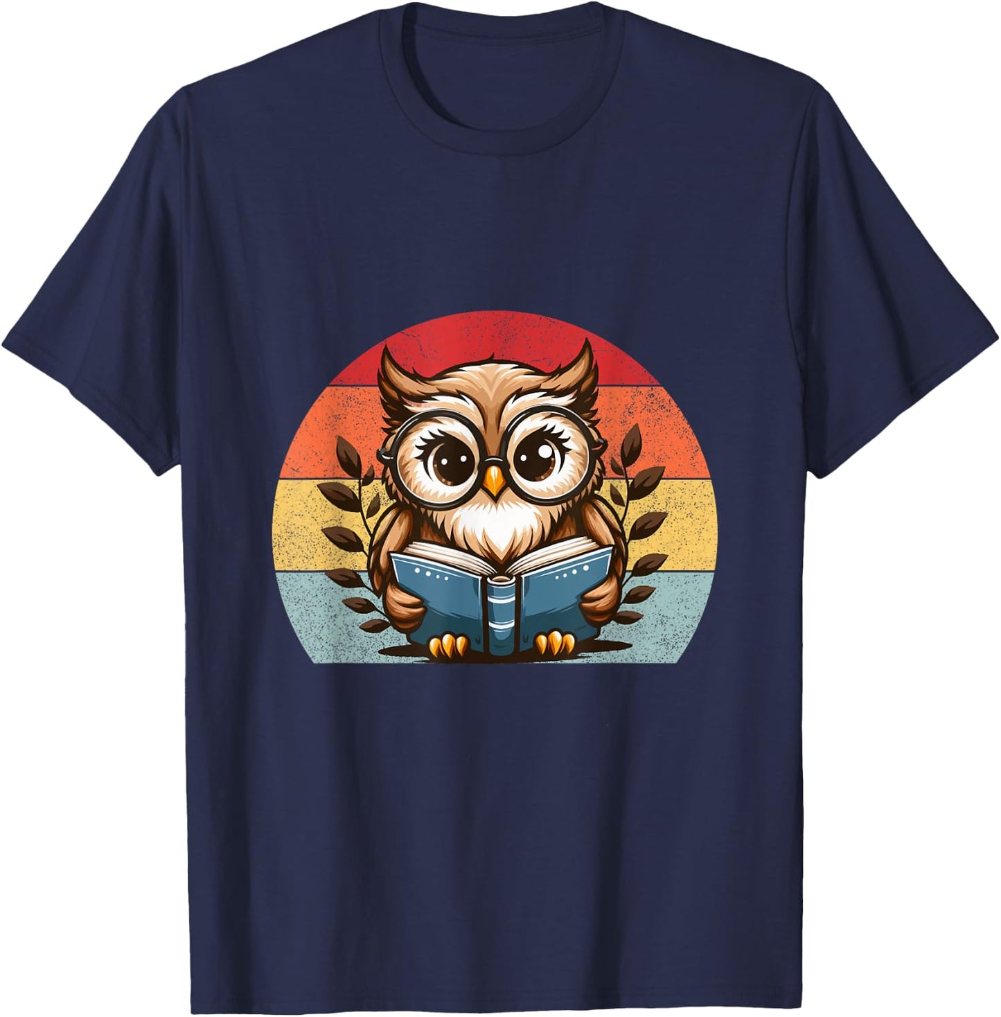 Funny Cute Owl reading a book teacher Owl Reads Book T-Shirt - T-Shirt | Navy