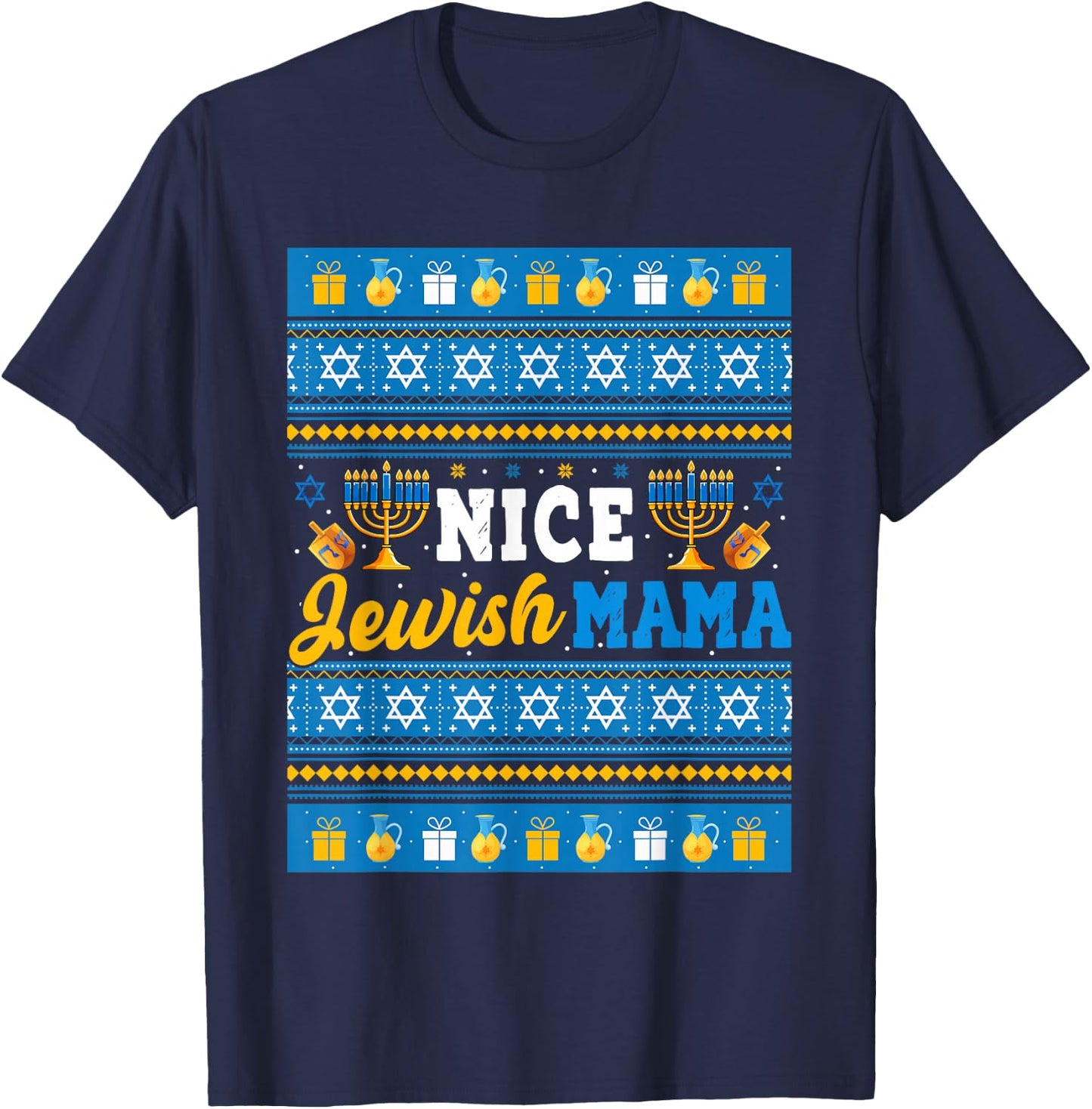 Nice Jewish Mama Hanukkah Menorah Dreidel Matching Family T-Shirt - T-Shirt | Navy