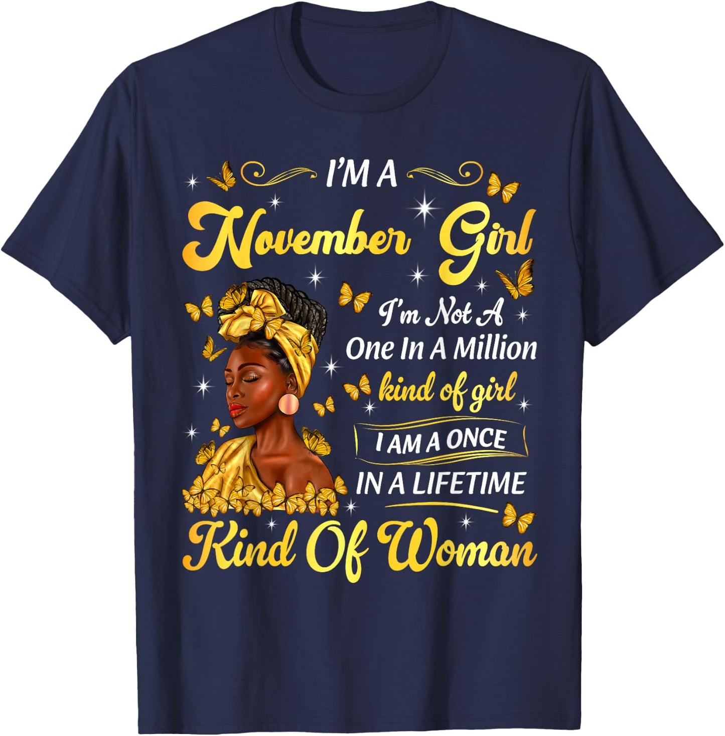 November Afro Girl African American Birthday Black Women T-Shirt - T-Shirt | Navy