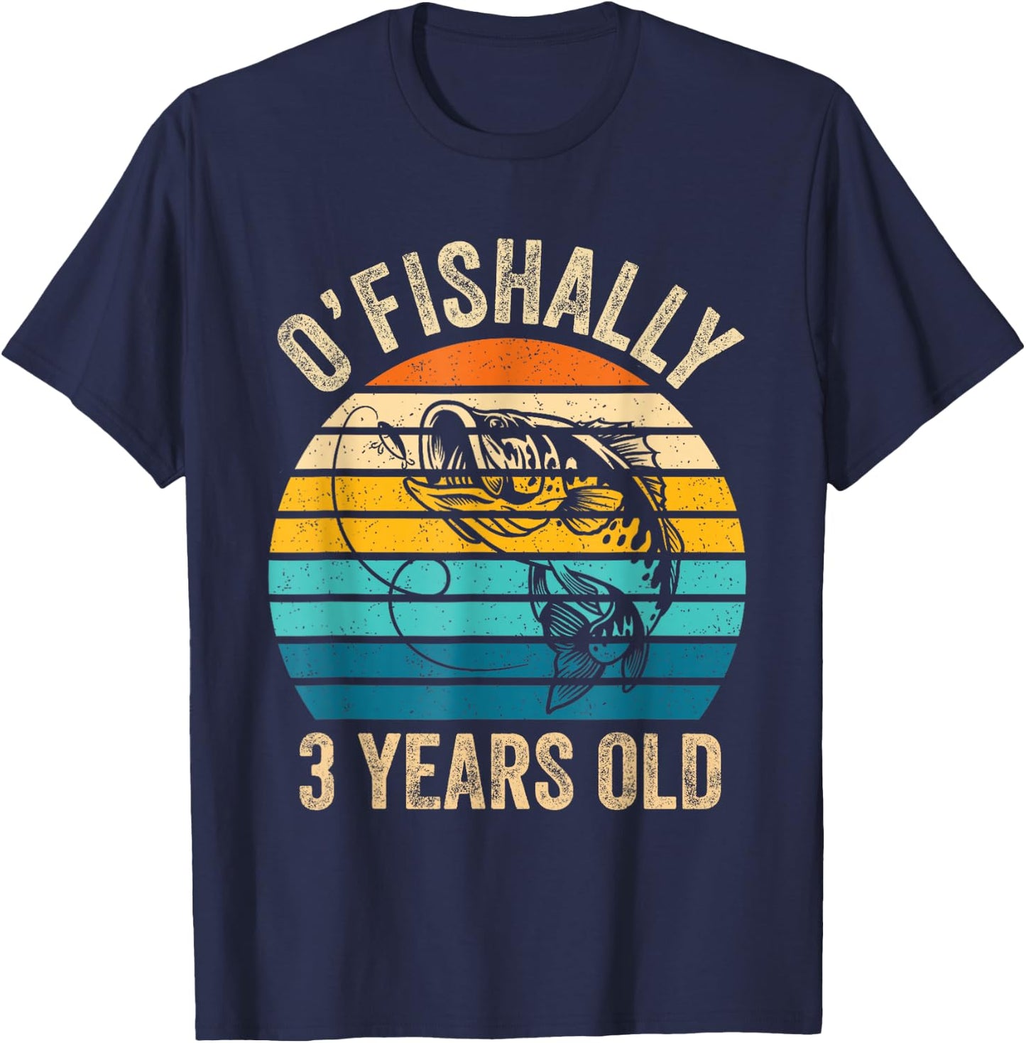 Ofishally 3 Year Old Shirt 3rd Birthday Vintage Fishing T-Shirt - T-Shirt | Navy