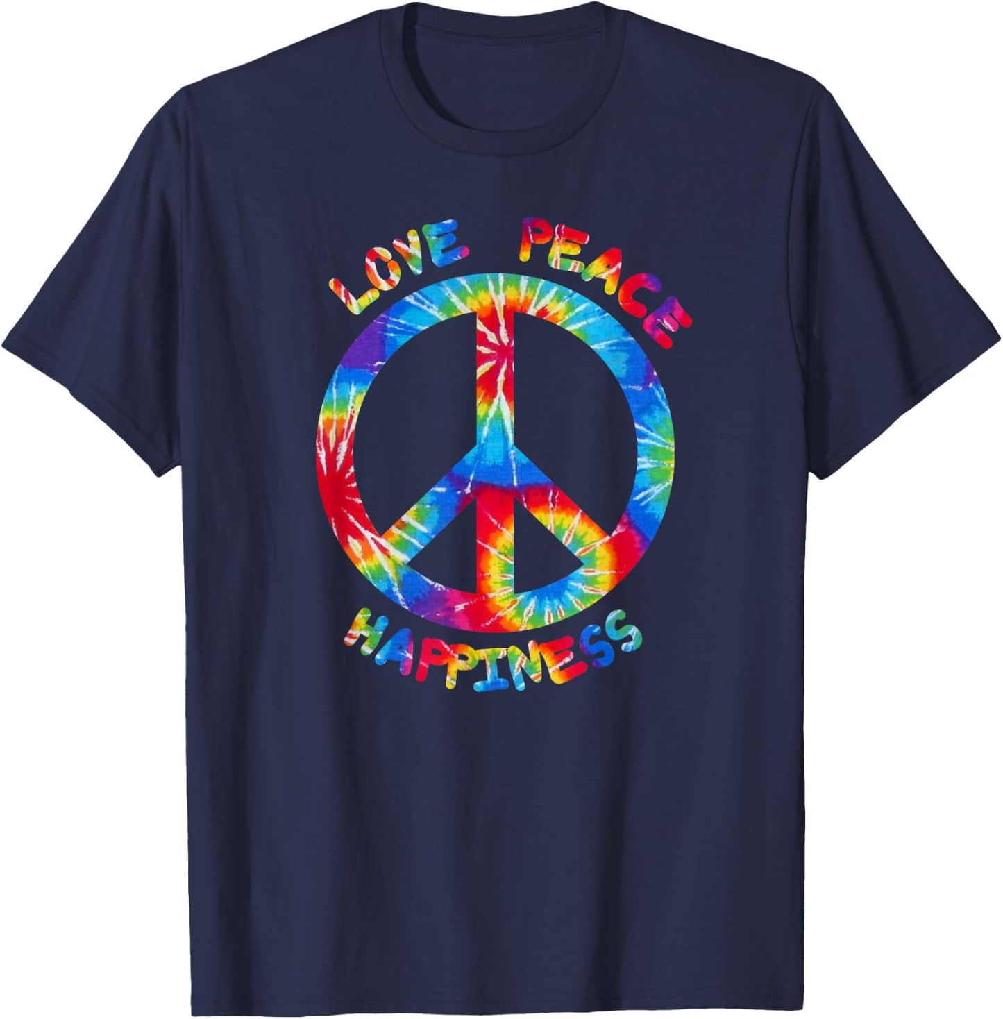 Hippie Peace Love Happiness I Peace Sign Hippies T-Shirt - T-Shirt | Navy