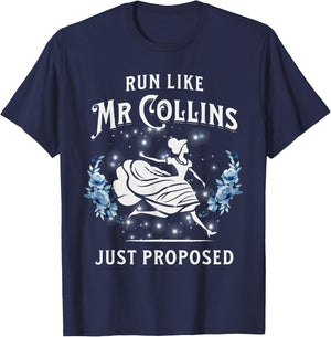 Run Like Mr Collins Just Proposed Funny Books and Running T-Shirt - T-Shirt | Navy