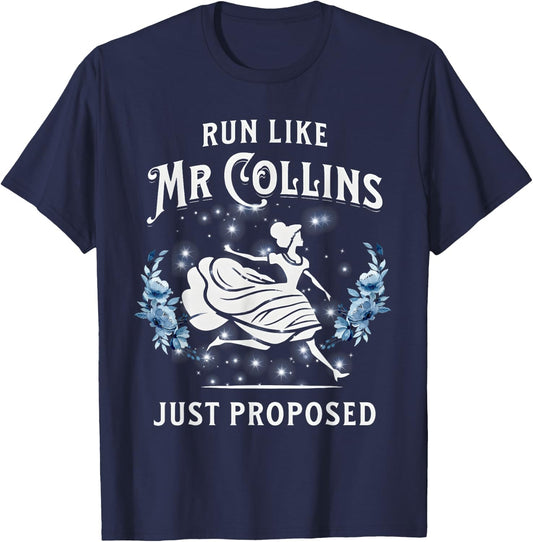 Run Like Mr Collins Just Proposed Funny Books and Running T-Shirt - T-Shirt | Navy