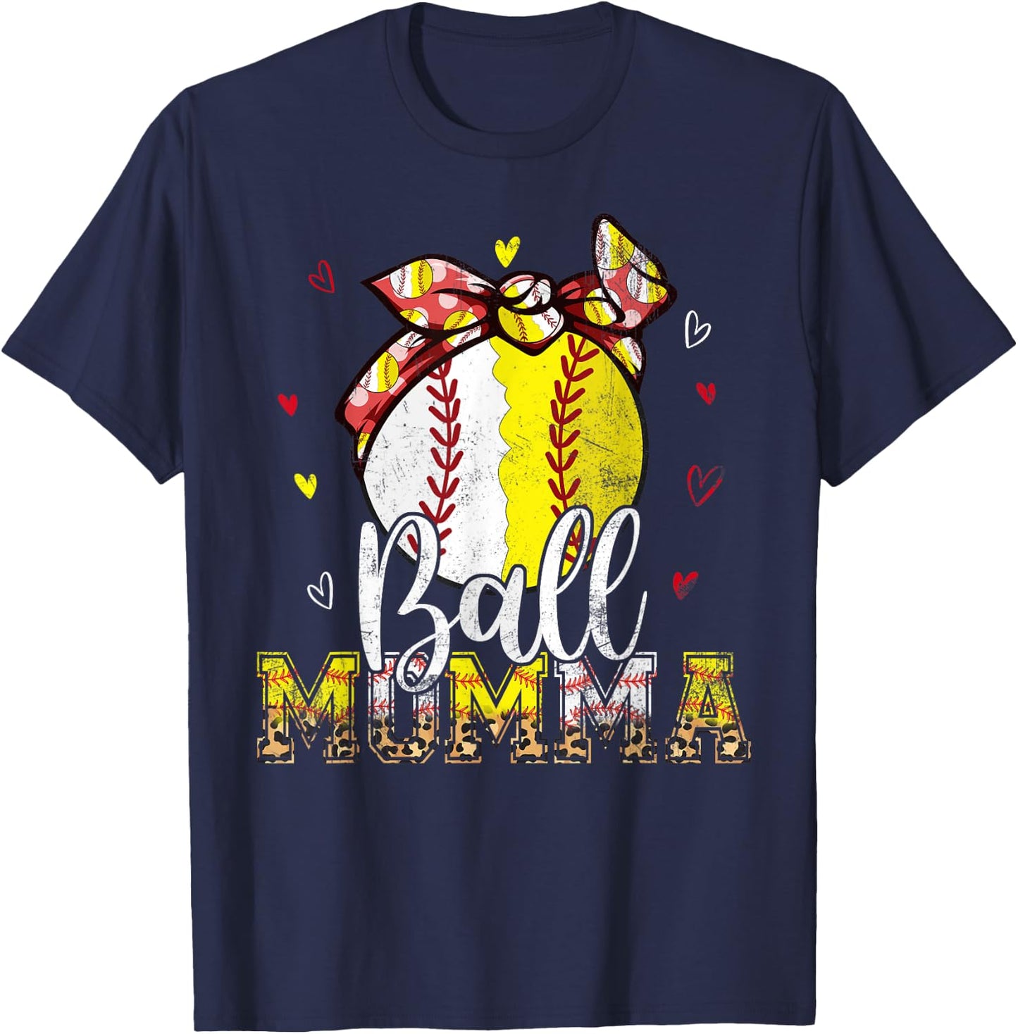 Softball Baseball Ball Momma Bandana Leopard Mothers Day T-Shirt - T-Shirt | Navy