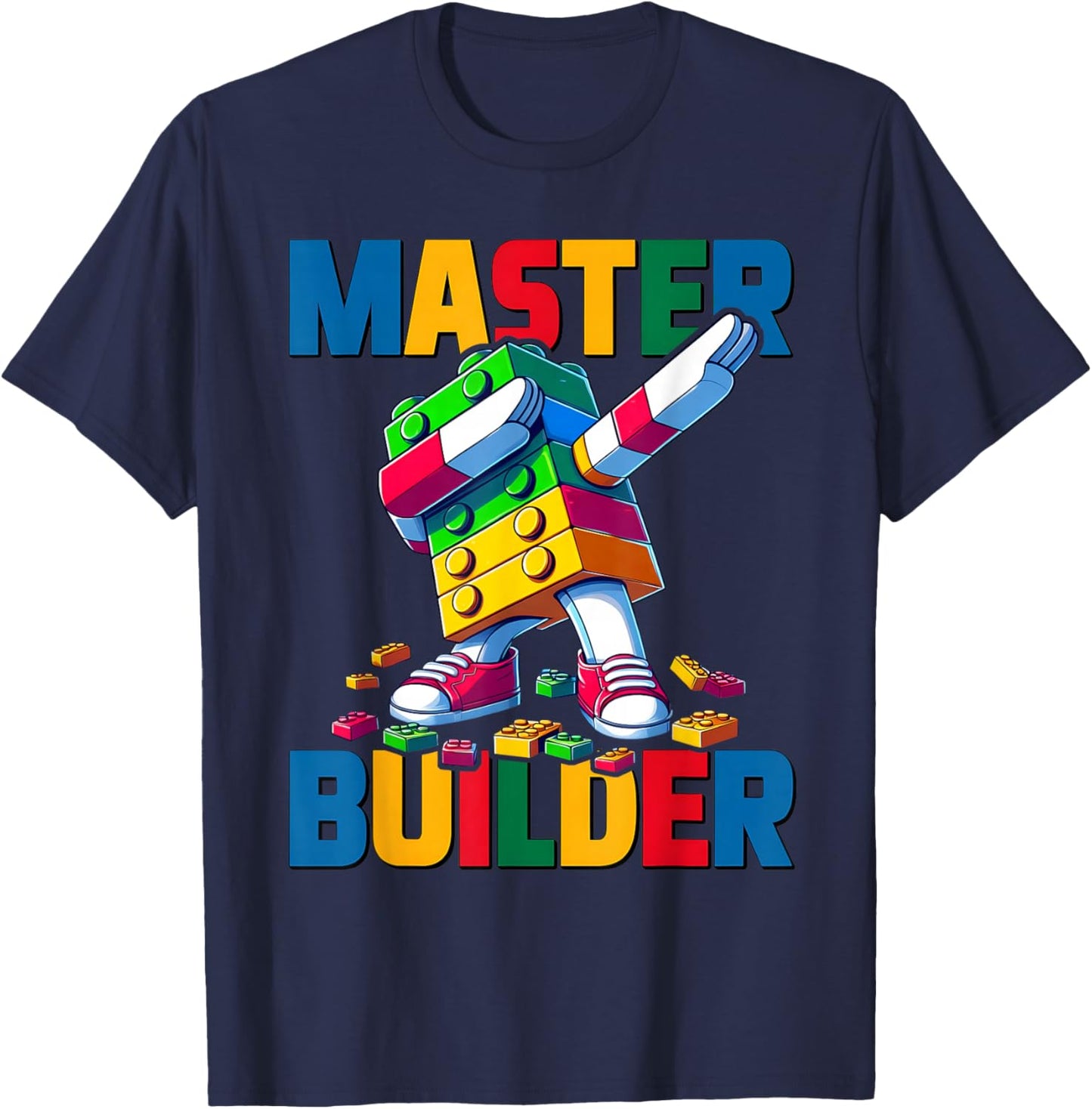 Dabbing Blocks Bricks Building Kids Boys Fun Master Builder T-Shirt - T-Shirt | Navy