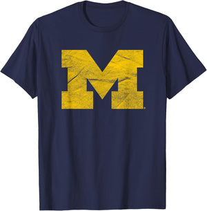 University of Michigan Wolverines U of M Distressed Primary T-Shirt - T-Shirt | Navy