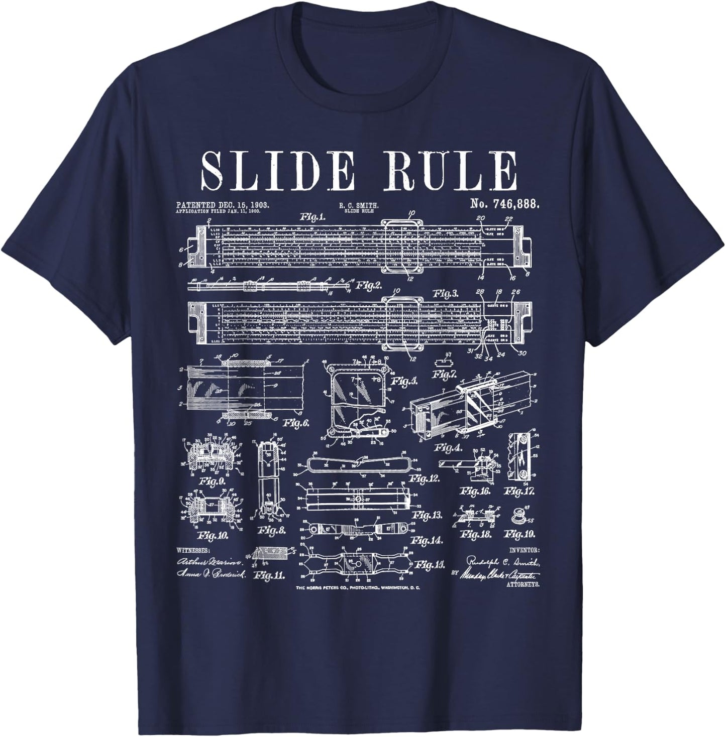 Slide Rule Engineer Engineering Student Funny Vintage Patent T-Shirt - T-Shirt | Navy