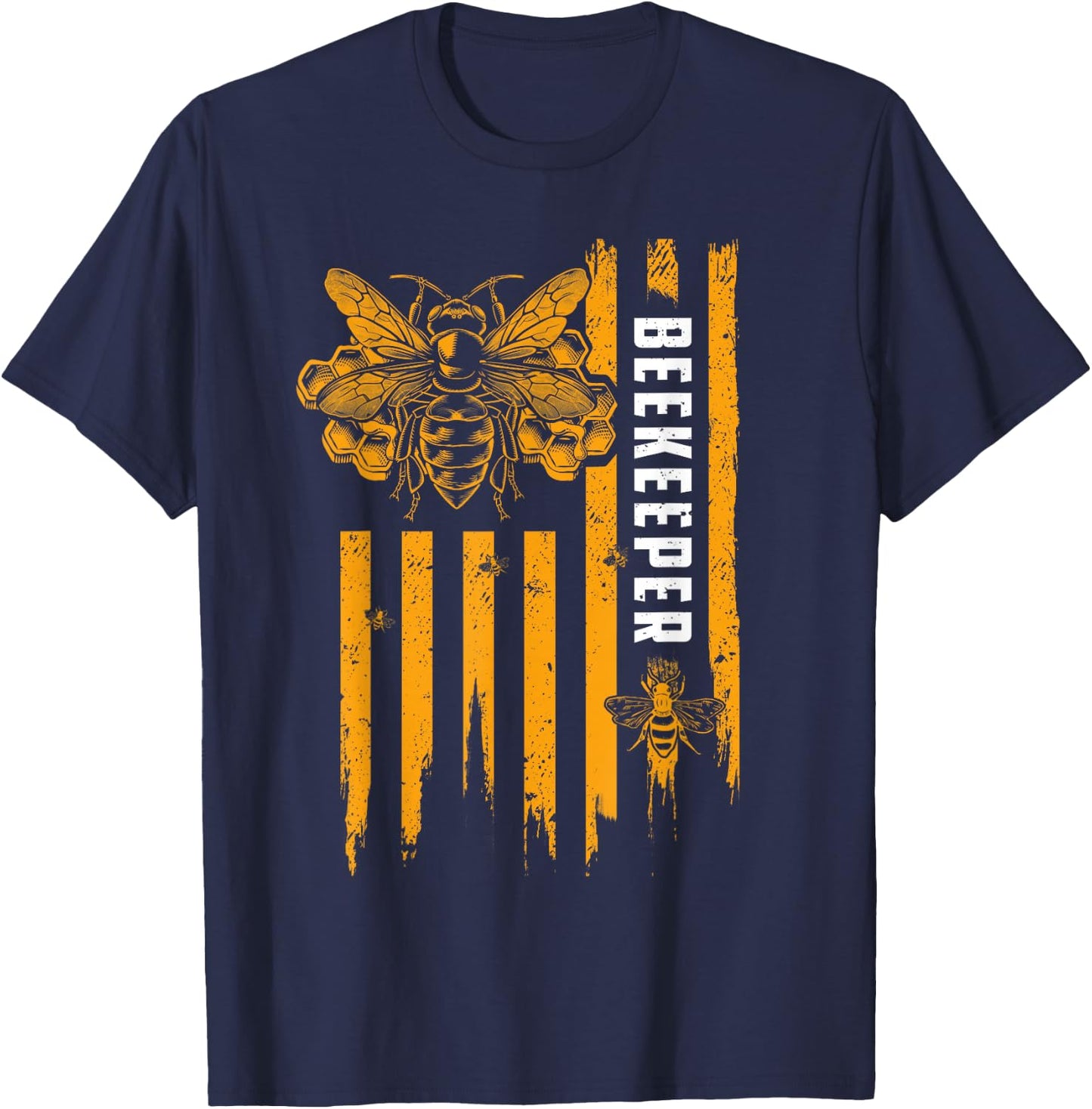 Beekeeping American Flag Honeycomb Honey Bees Beekeeper T-Shirt - T-Shirt | Navy