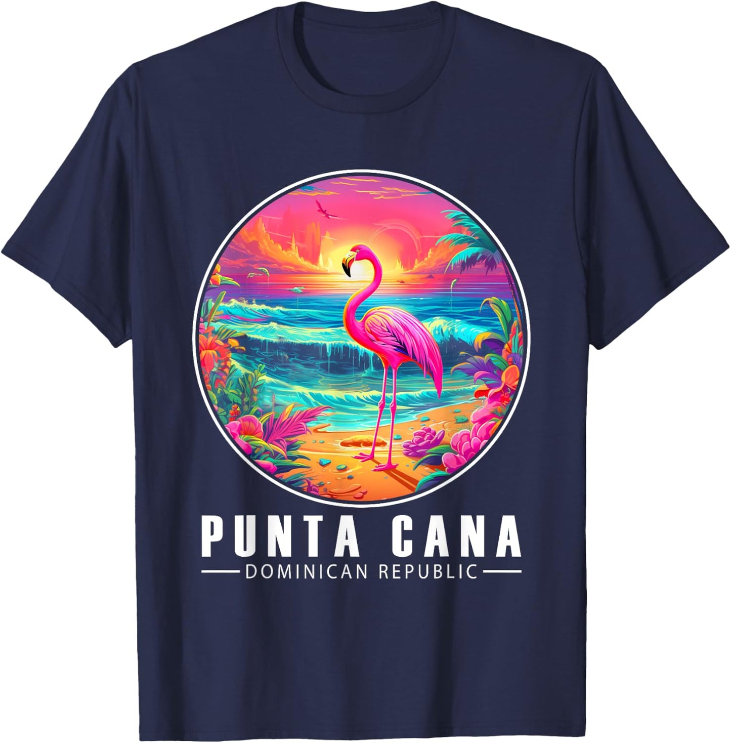 Punta Cana Flamingo Shirt Dominican Republic Beach Sunset T-Shirt - T-Shirt | Navy