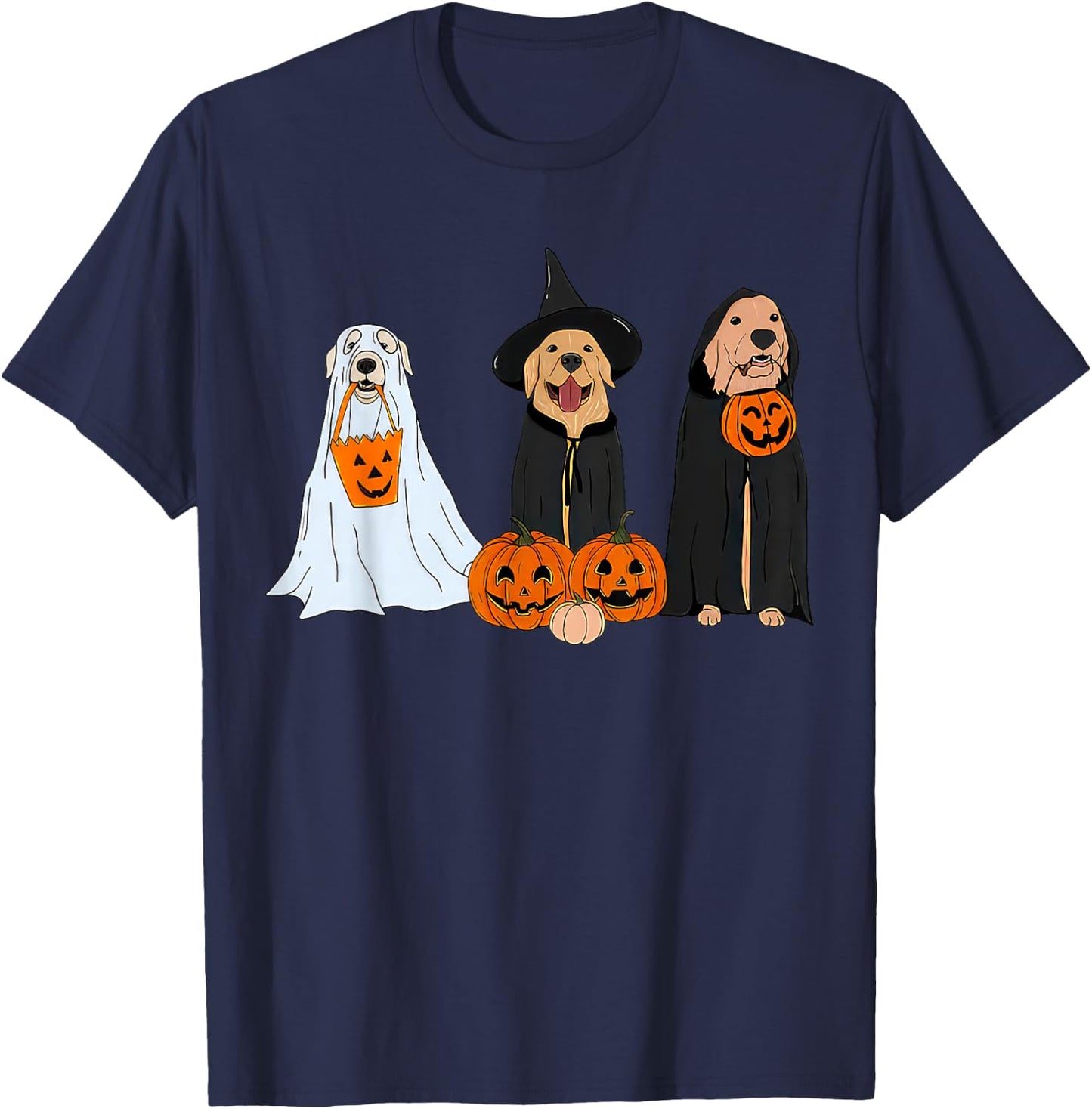 Golden Retriever Dogs Pumpkin Witchy Ghost Fall Halloween T-Shirt - T-Shirt | Navy