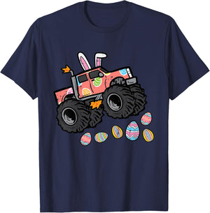 Kids Easter Monster Truck Bunny Ears Eggs Hunt Toddler Boys Kids T-Shirt - T-Shirt | Navy