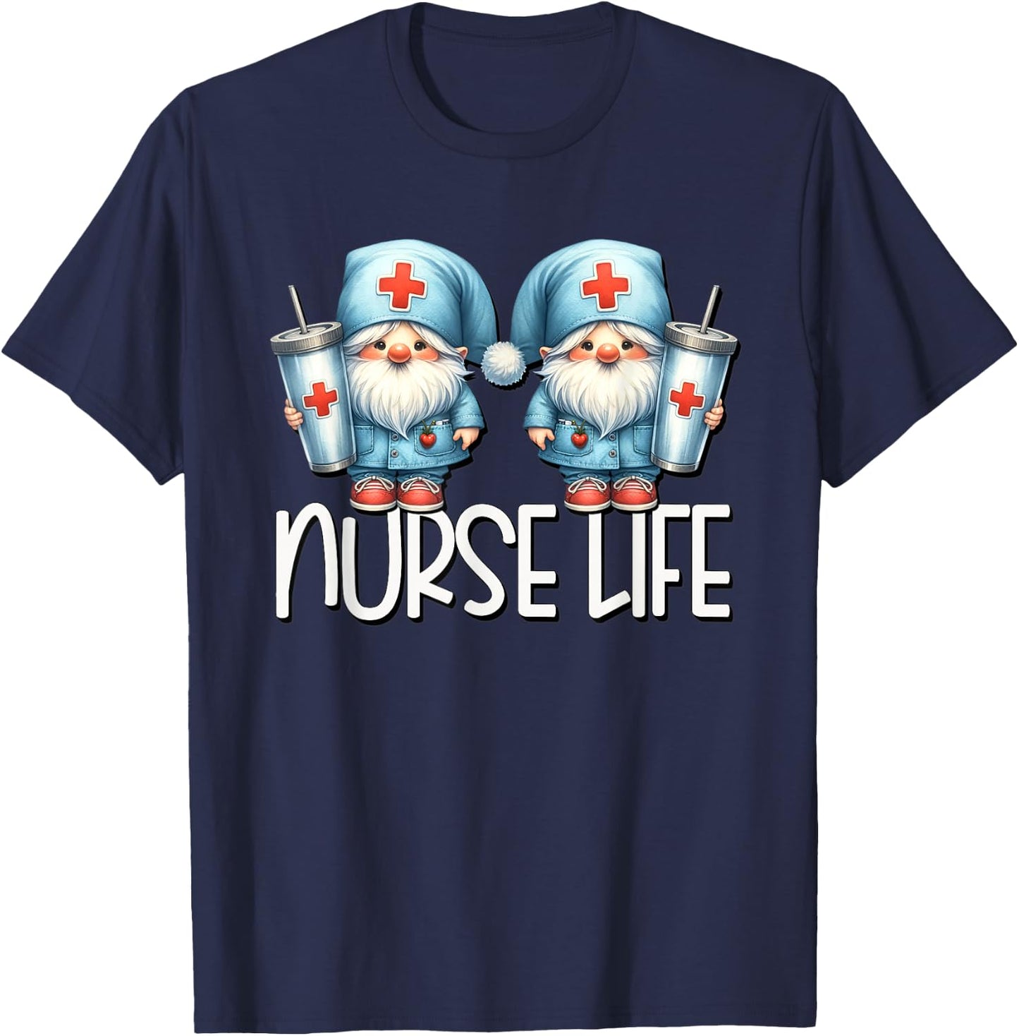 Coffee Nurse Life Needs Coffee Gnome Graphic For Nurses T-Shirt - T-Shirt | Navy