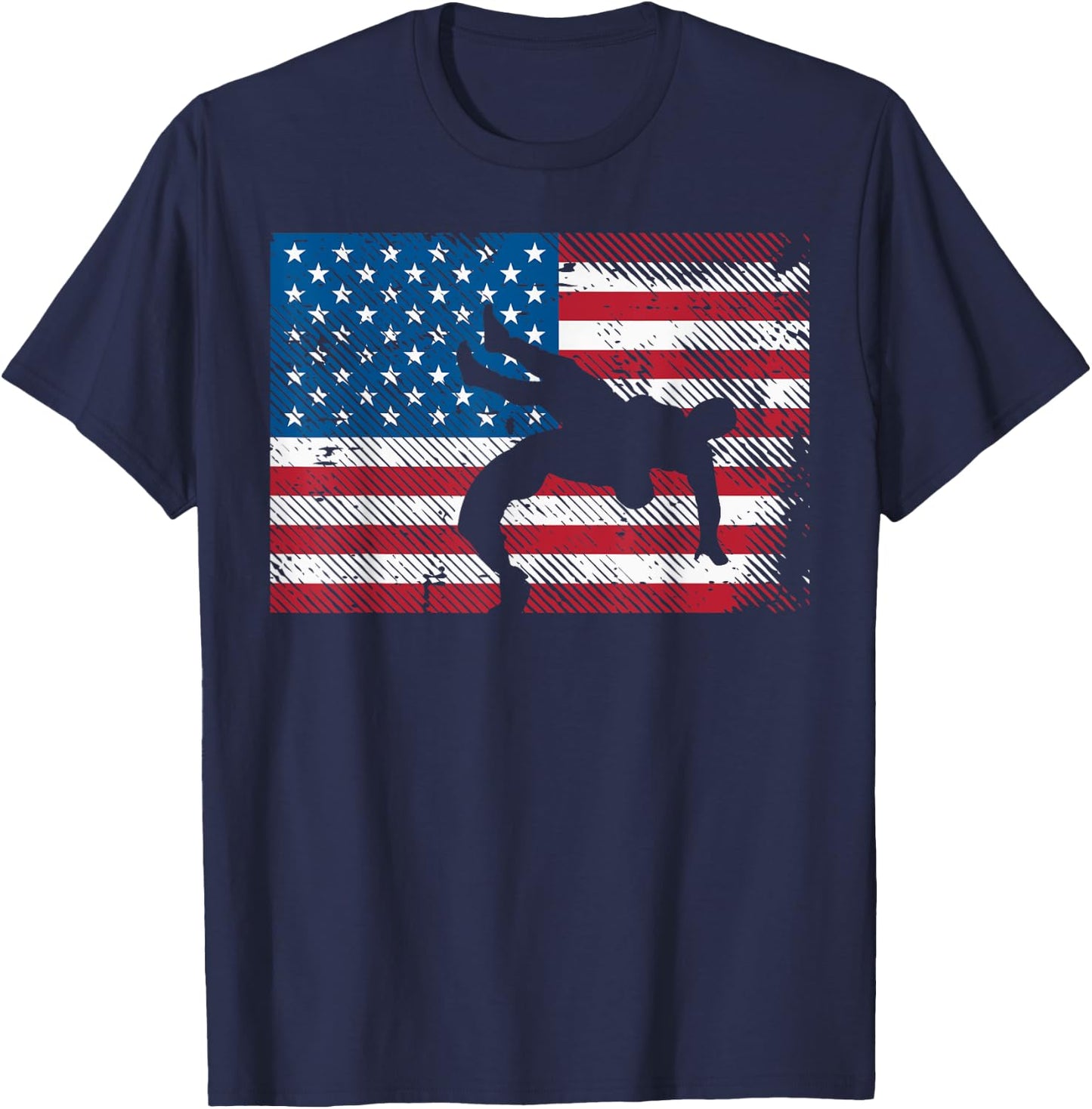 Wrestler Silhouette US Flag Vintage Wrestling Men Women Kids T-Shirt - T-Shirt | Navy