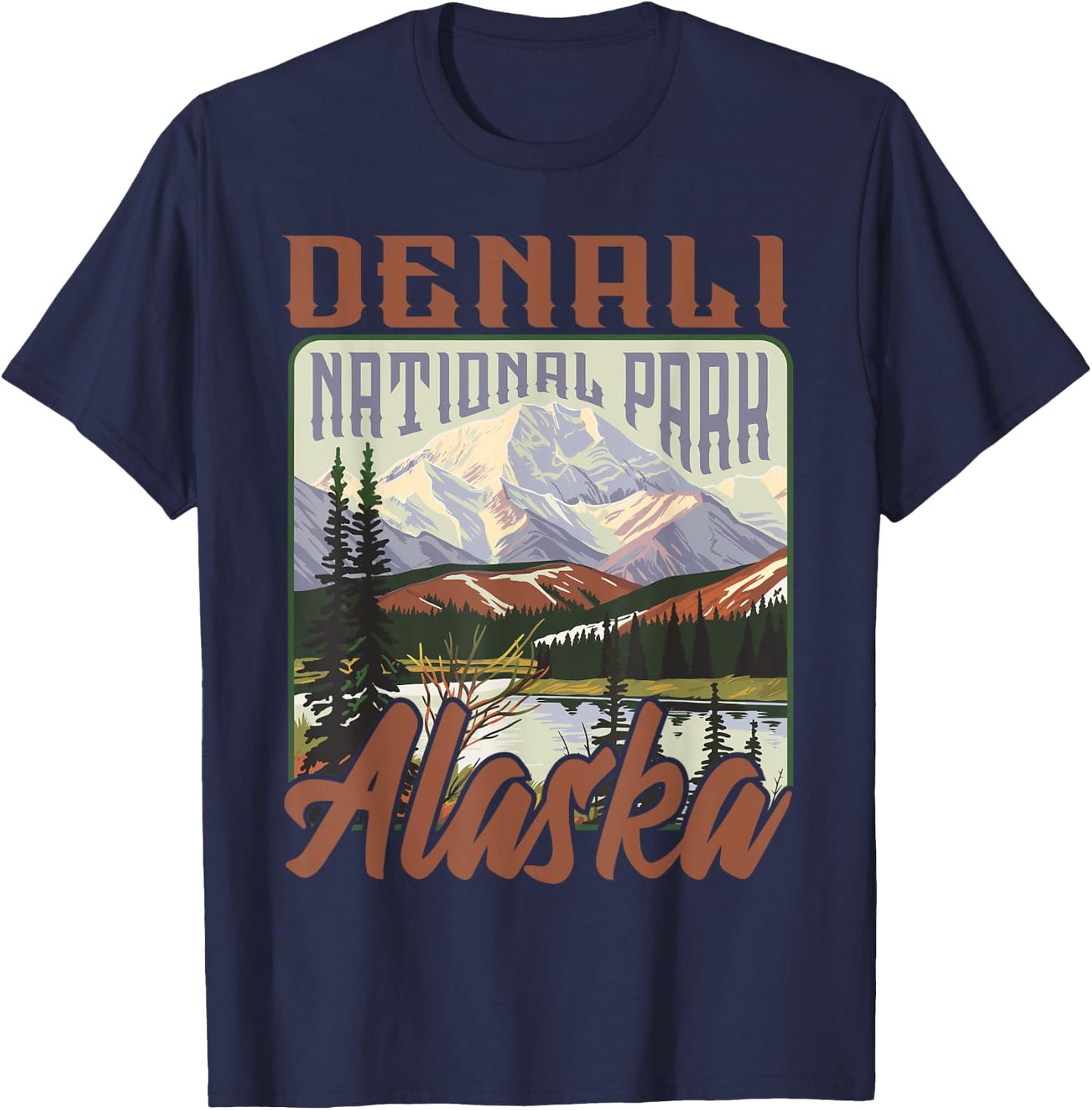 Denali USA National Park Vintage Alaska Outdoors Retro T-Shirt - T-Shirt | Navy