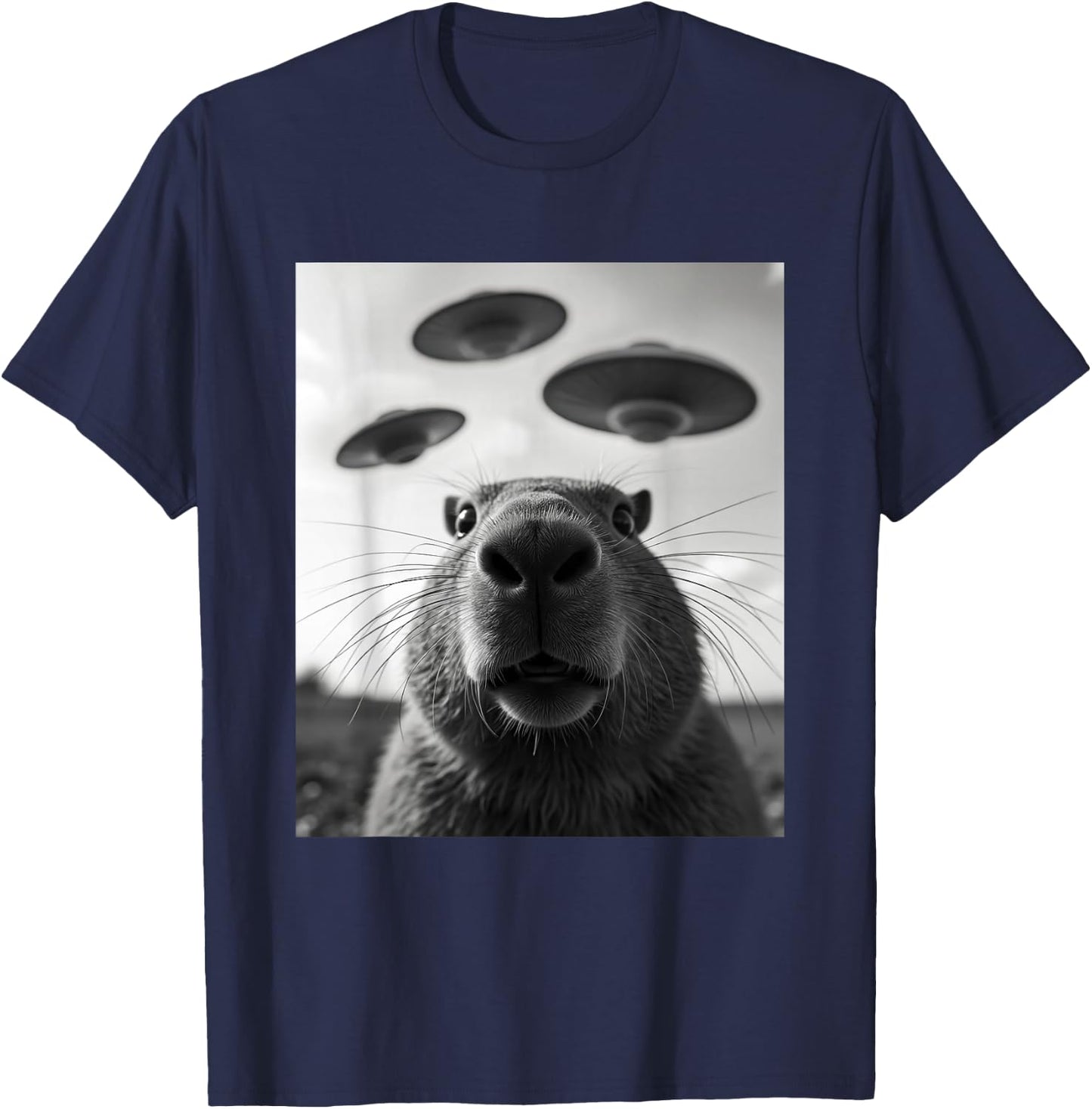 Funny Graphic Costume Weird Cute Capybara Selfie UFO T-Shirt - T-Shirt | Navy