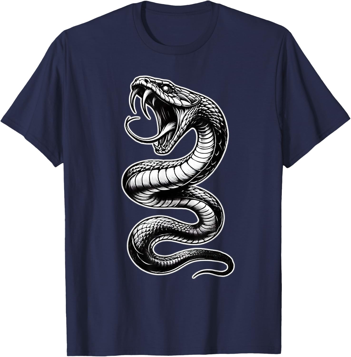 Snake Serpent Coil Cobra Venom Blackwork T-Shirt - T-Shirt | Navy