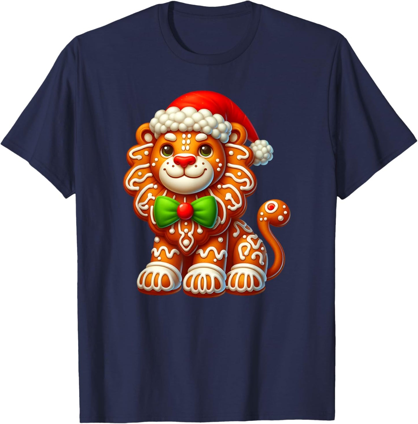Funny Gingerbread Man Lion Christmas Kids T-Shirt - T-Shirt | Navy