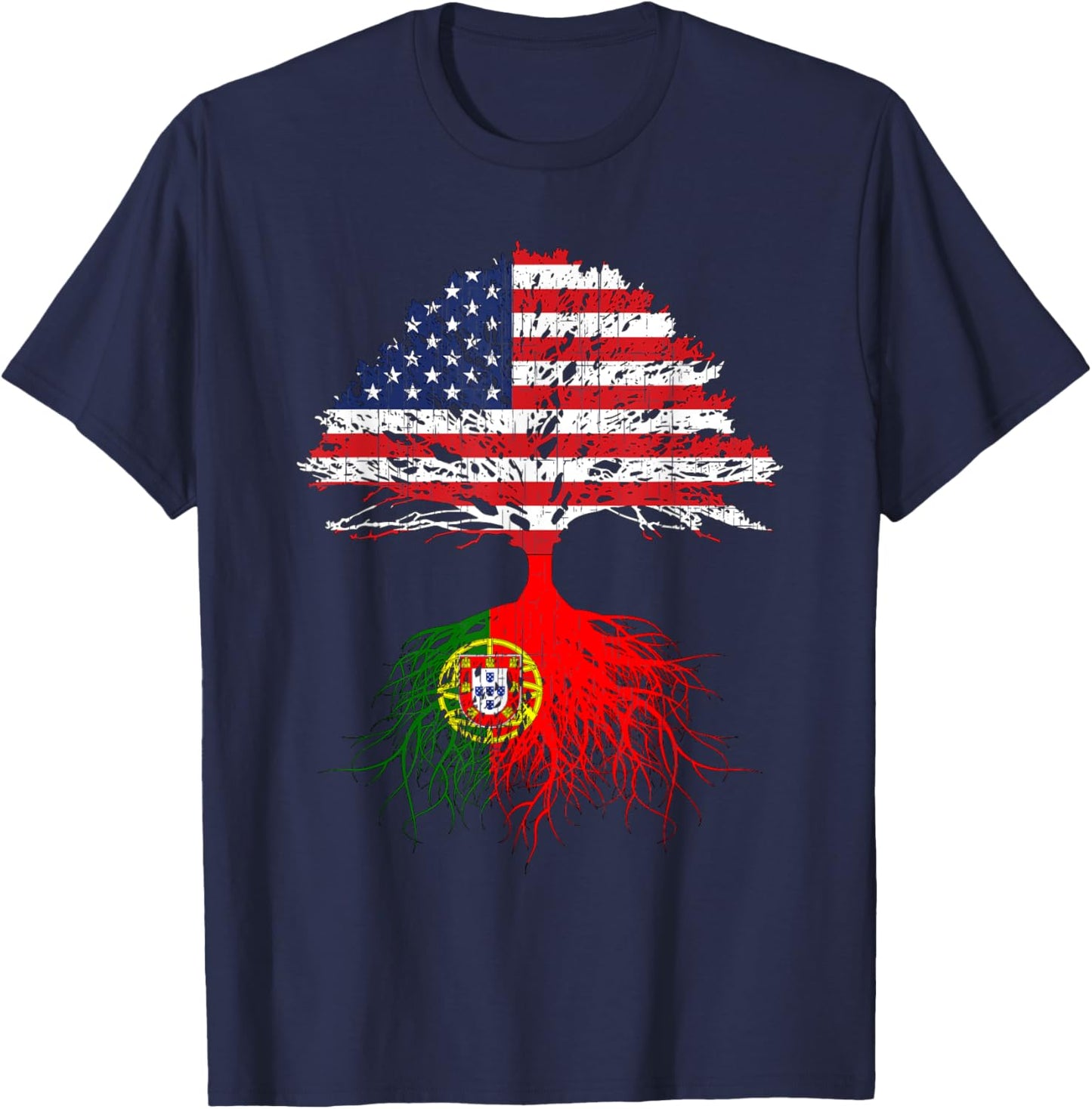 Portuguese Roots American Grown Portugal Flag Shirt Gift T-Shirt - T-Shirt | Navy