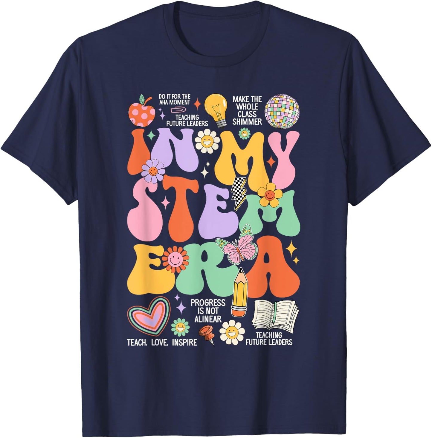 Retro Groovy In My STEM Era Student Teacher Back To School Women Kids T-Shirt - T-Shirt | Navy