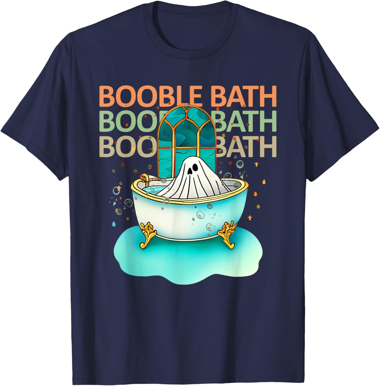 Ghost Bathtub Simple Halloween Costumes Cute Booble Bath Pun T-Shirt - T-Shirt | Navy