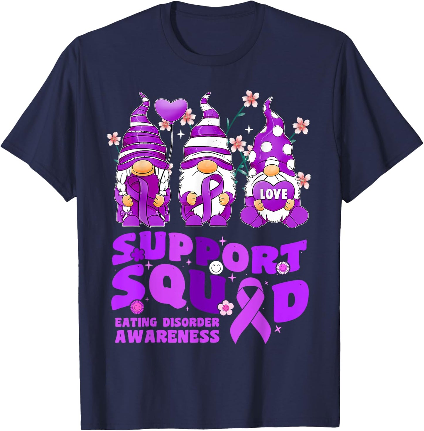 Support Squad Eating Disorder Awareness Gnome Purple Ribbon T-Shirt - T-Shirt | Navy