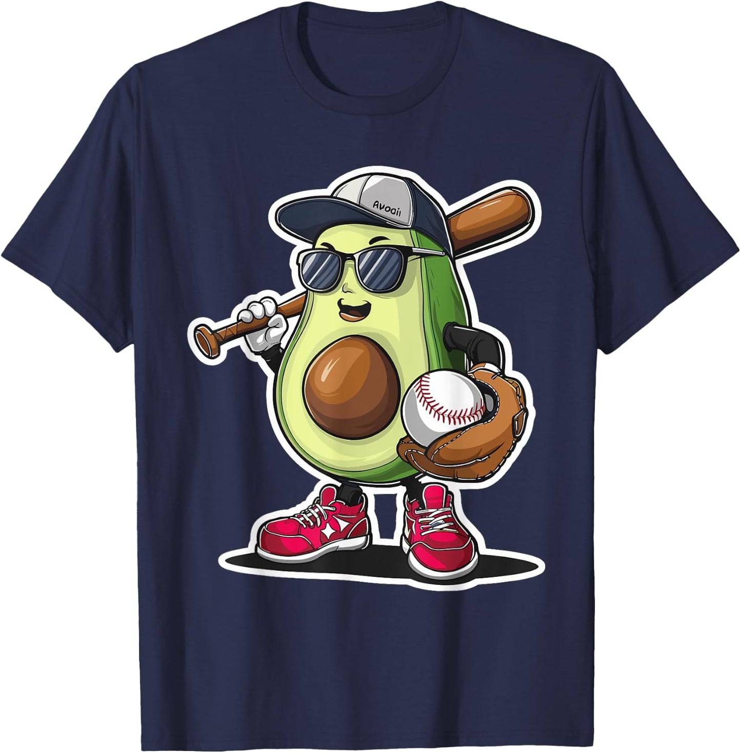 Sport Fruit Avocado Softball Cute Avocado Baseball Player T-Shirt - T-Shirt | Navy