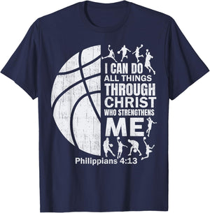 Christian Basketball T Shirt Christ Bible Verse Boys Teen T-Shirt - T-Shirt | Navy