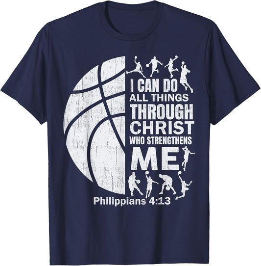 Christian Basketball T Shirt Christ Bible Verse Boys Teen T-Shirt - T-Shirt | Navy