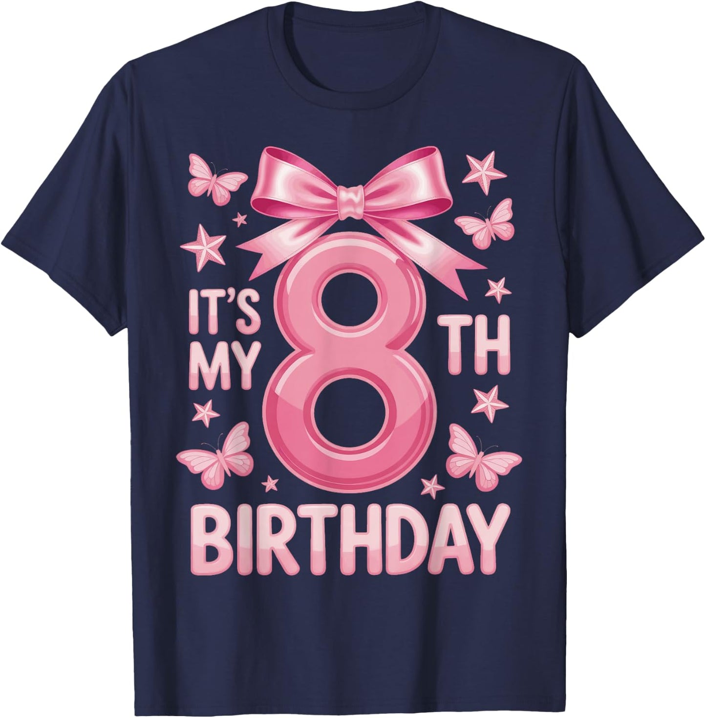 It's My 8th Birthday Girl Bow Princess Fantasy Party T-Shirt - T-Shirt | Navy
