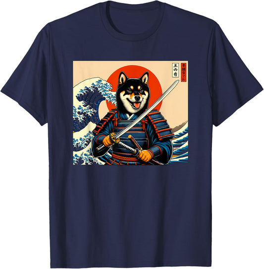 Otaku Black and tan Shiba Inu Samurai T-Shirt - T-Shirt | Navy