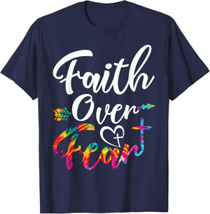 Faith Over Fear Tie Dye Lettering Christian Inspirational T-Shirt - T-Shirt | Navy